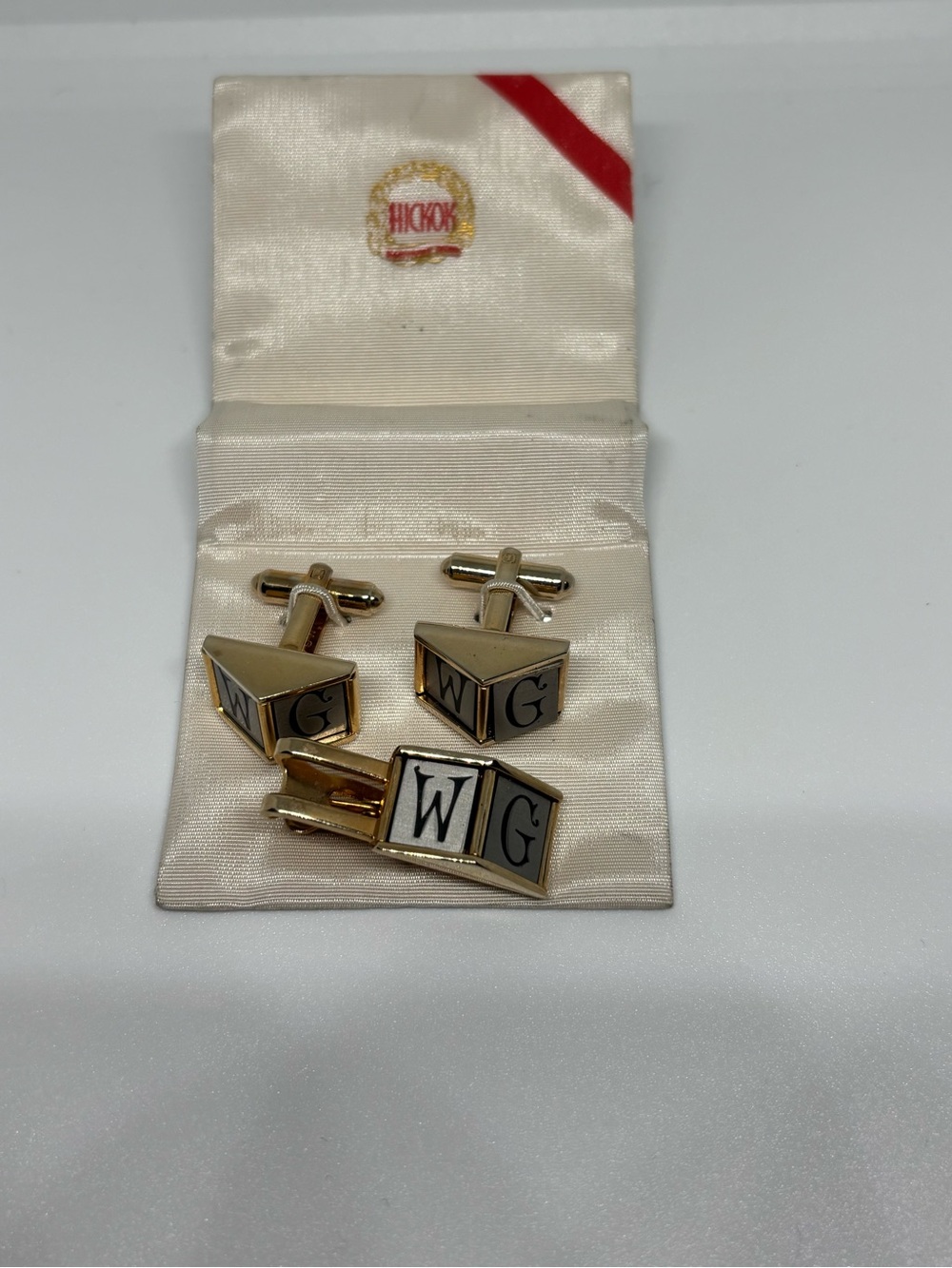 Hickok Gold-Tone Enamel Cufflinks and Tie Clip Set